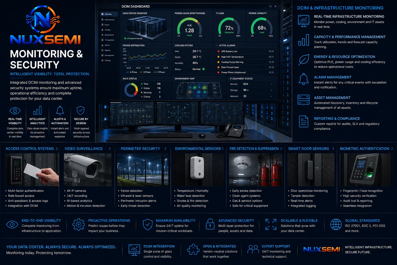 DCIM monitoring environmental sensors access control and security systems for data centers