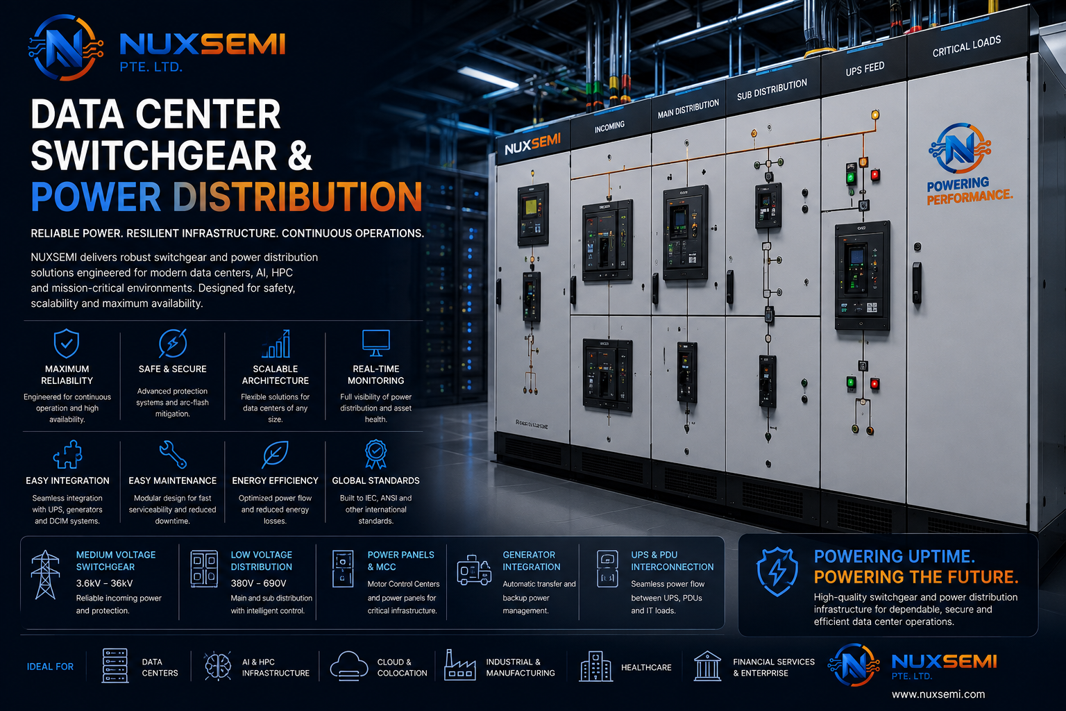 Electrical switchgear and power distribution infrastructure for mission-critical data centers