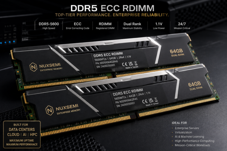 NUXSEMI DDR5 ECC RDIMM enterprise memory for data center servers and HPC systems Caption
