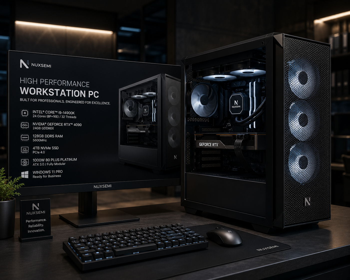 High-performance professional desktop workstation PC for enterprise computing Caption