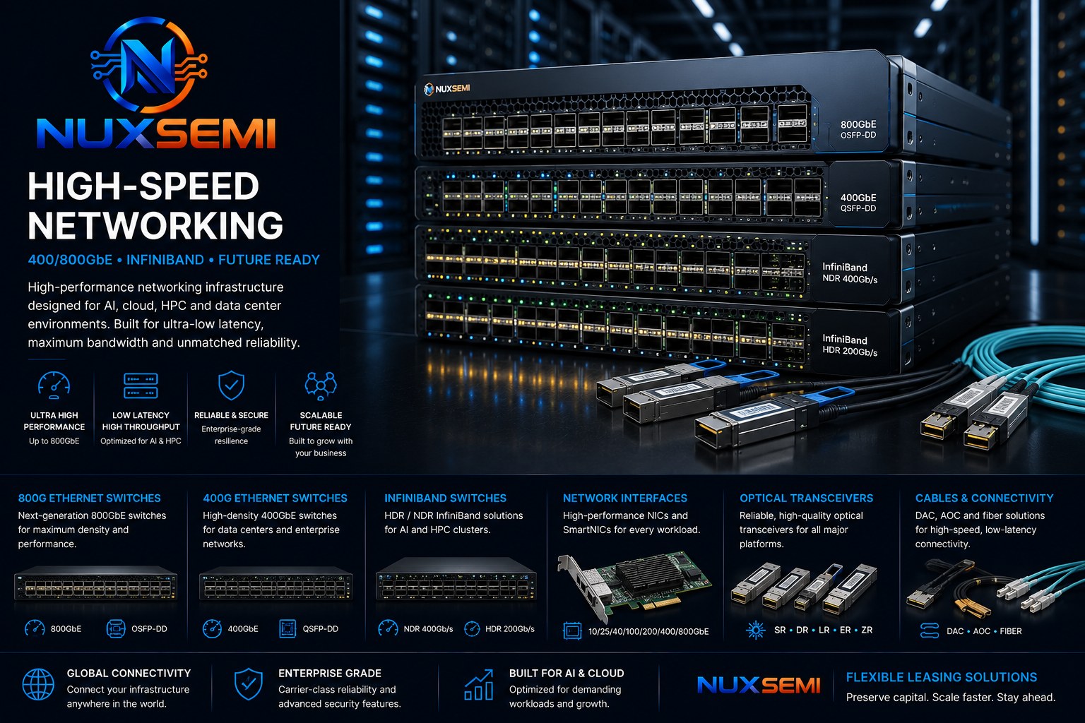 400GbE 800GbE and InfiniBand networking infrastructure for AI and HPC data centers
