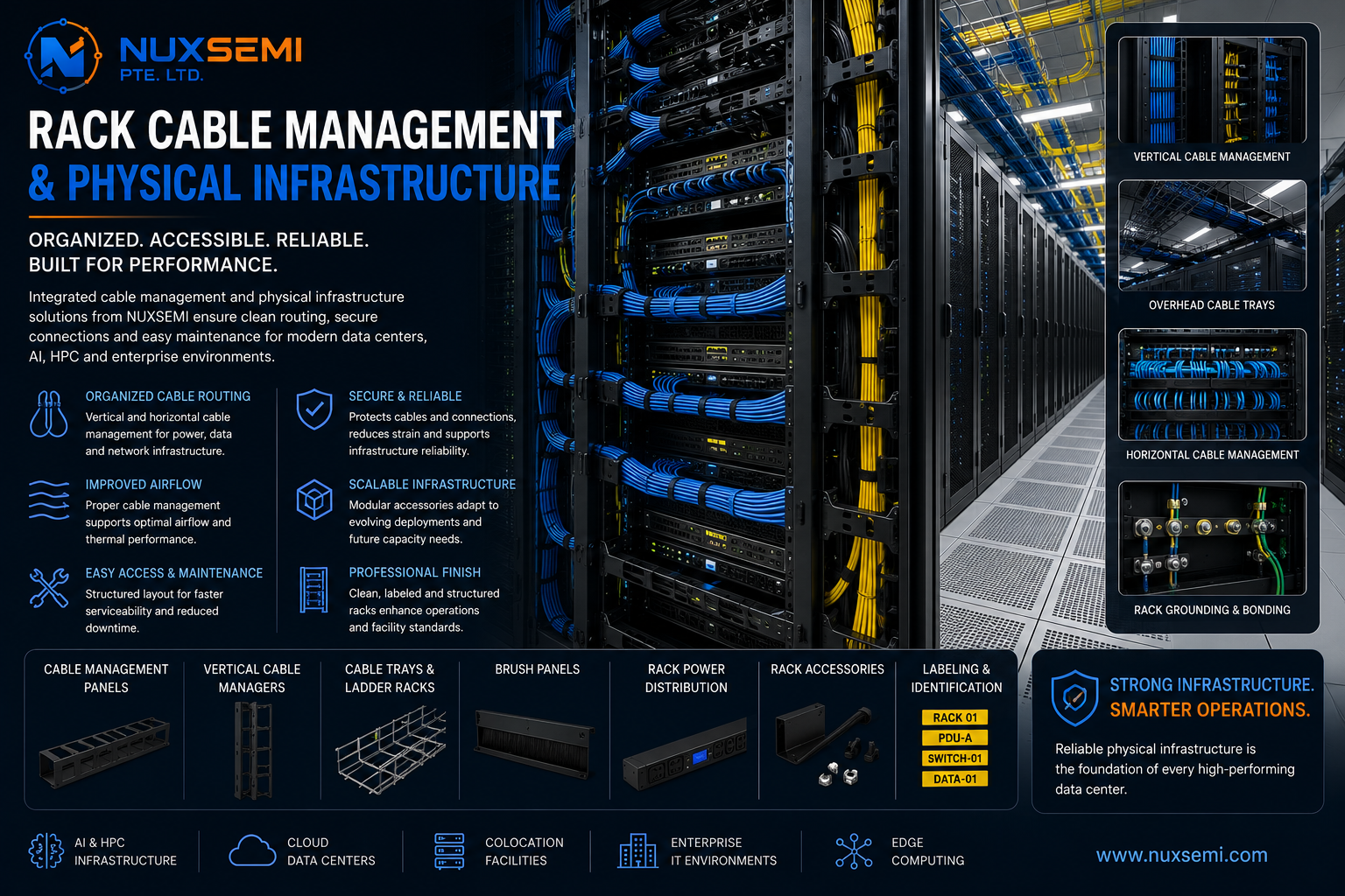 Structured rack cable management and physical infrastructure in an enterprise data center