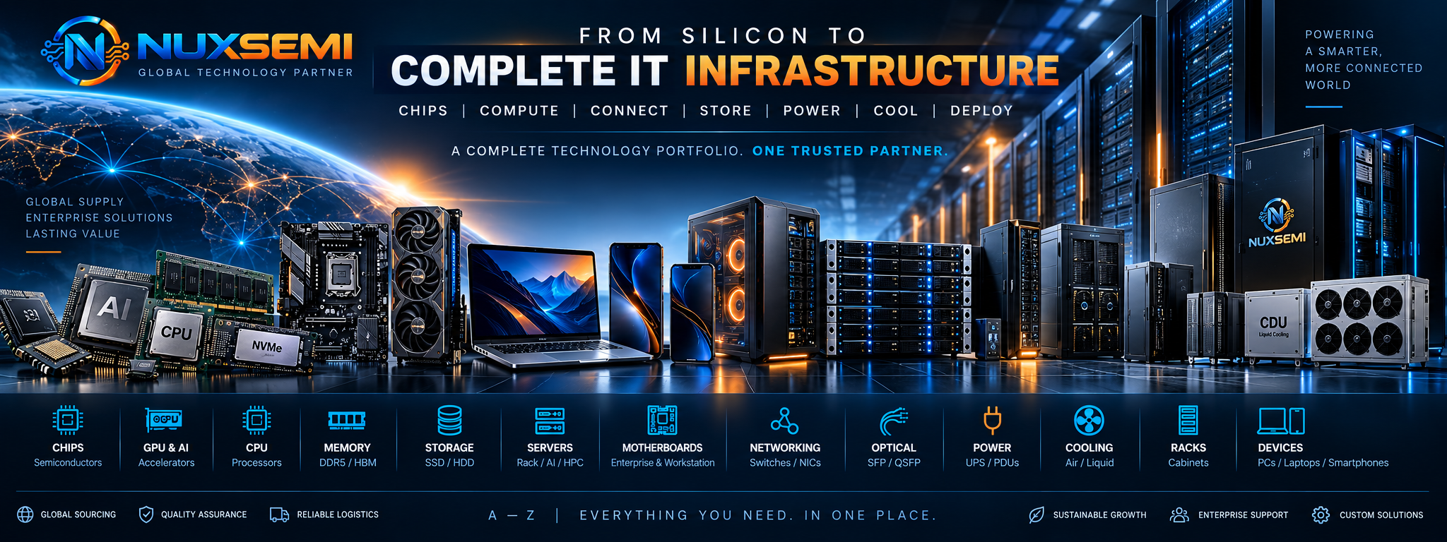 NUXSEMI complete IT infrastructure from chips, GPUs and CPUs to servers, networking, power and data center cooling